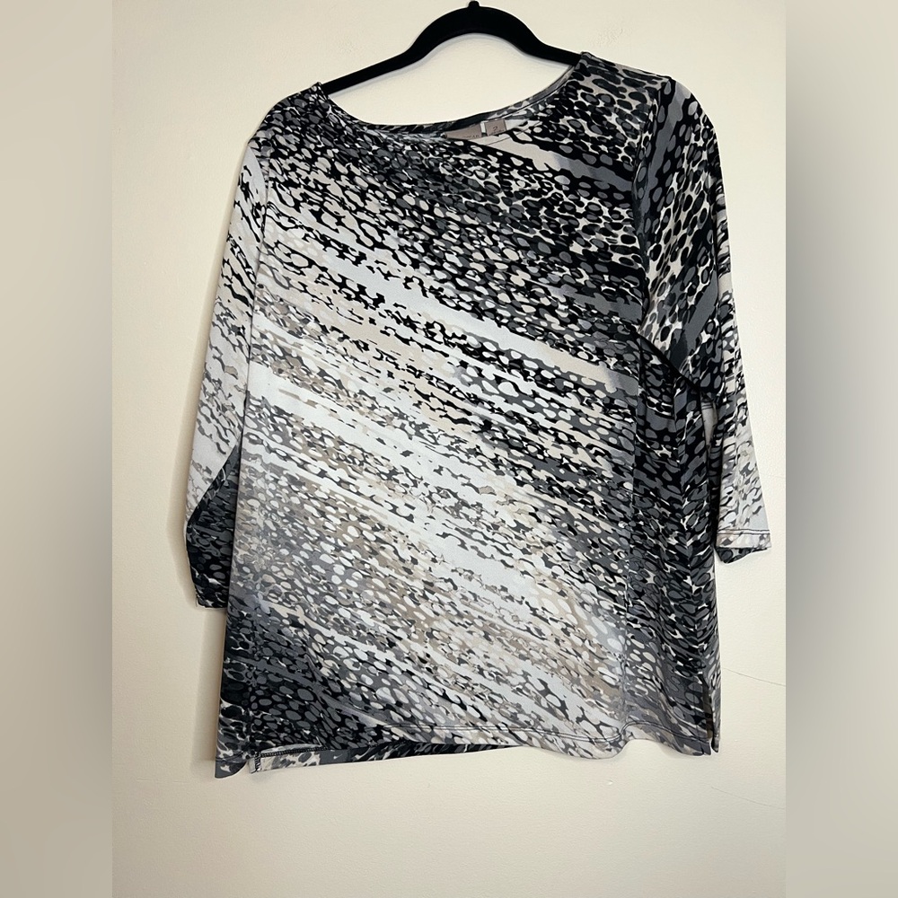 Chico’s EasyWear Tunic Top‎ Black Gray Print Size 2 (L) Stretchy
